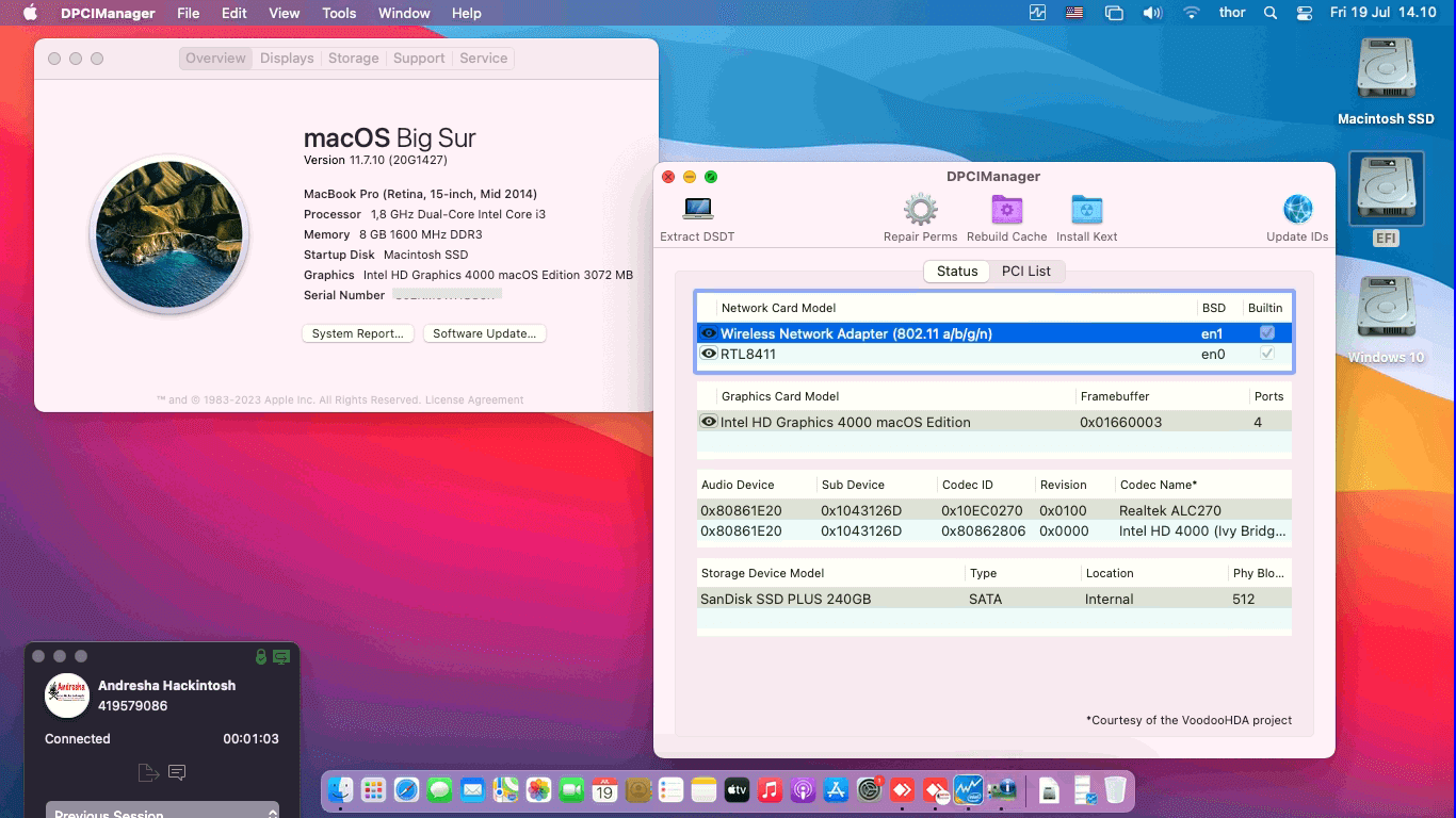 Success Hackintosh macOS Big Sur 11.7.10 Build 20G1427 in Asus X450CC-WX143D